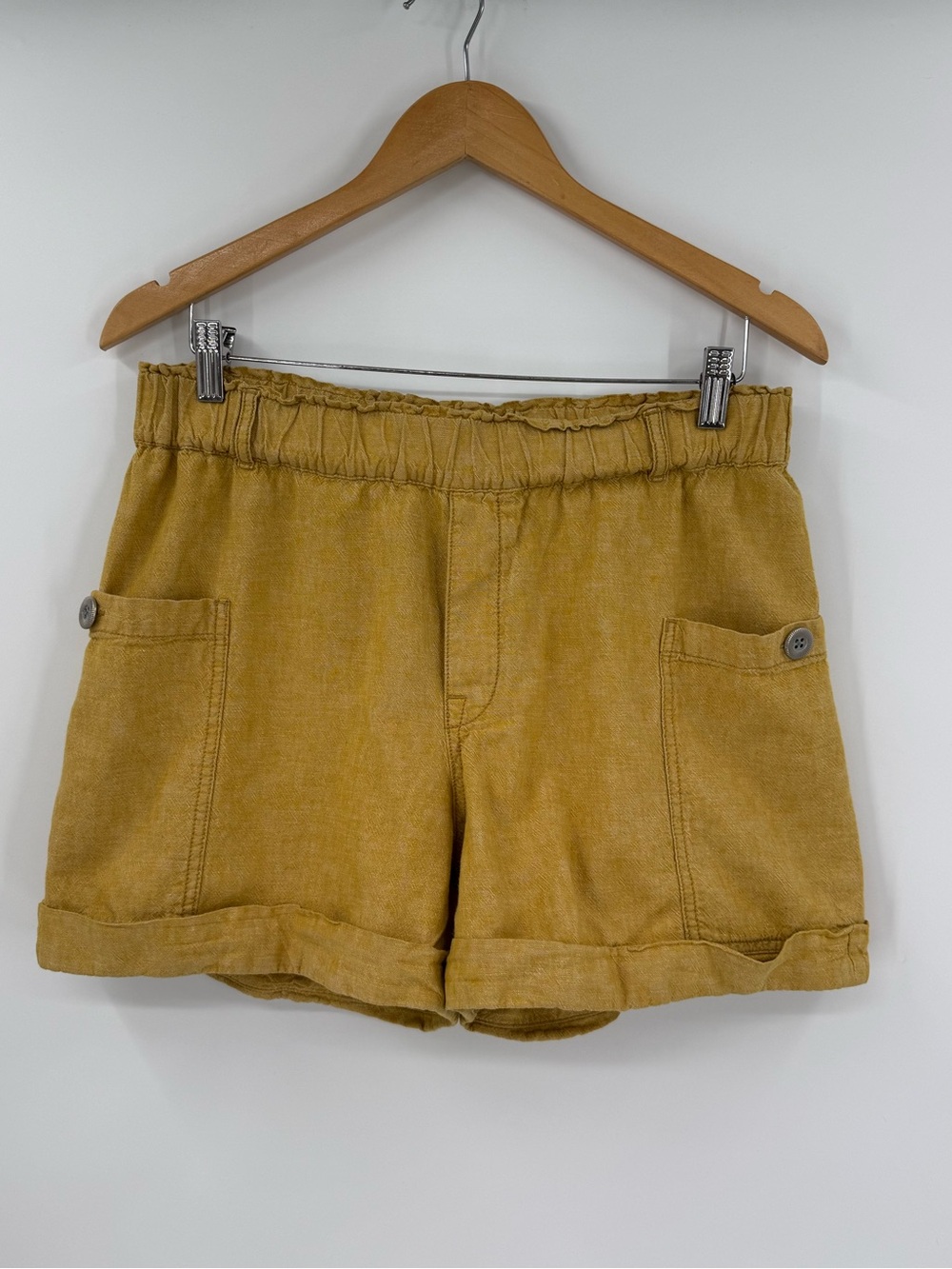 Anthropologie Hei Hei Linen Cotton Paperbag Waist Shorts | Mustard | Medium